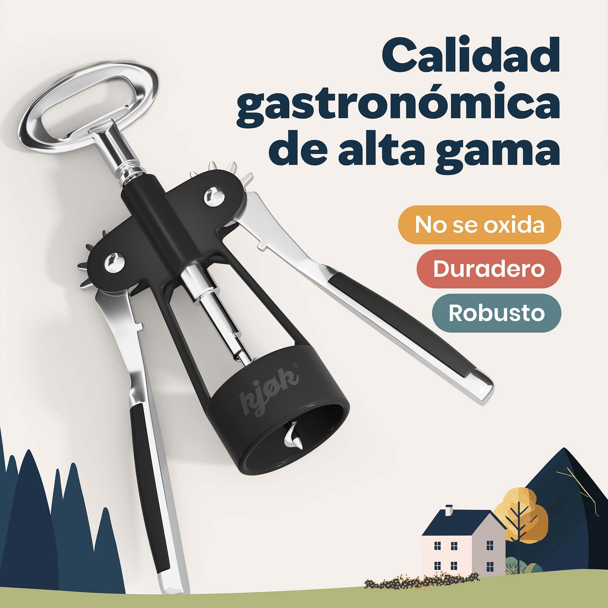 kjøk Premium Sacacorchos de alas, abridor de botellas de vino, abrebotellas multifuncional para vino, sacacorchos de aleación de zinc para corchos y botellas con cierre metálico