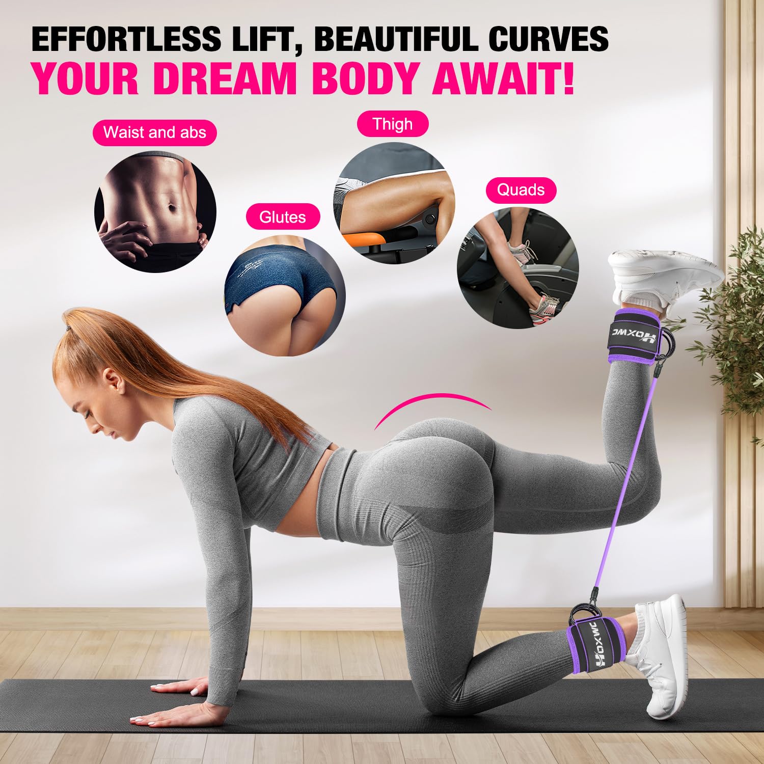 HOXWC Ankle Resistance Bands with Cuffs, Ankle Bands for Working Out, Ankle Resistance Band for Leg, Booty Workout Equipment for Kickbacks Hip Fitness Training, Exercise Bands for Butt Lift Women: purple