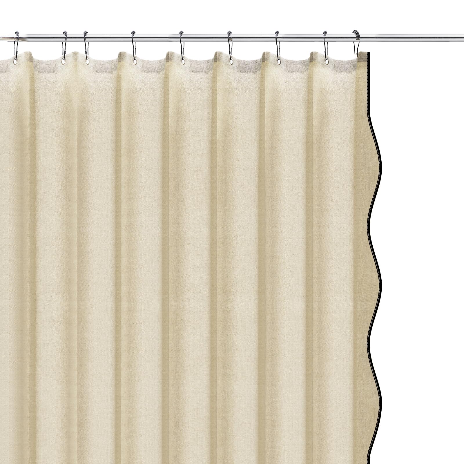 Braun Duschvorhang 180×180cm Duschvorhang Leinen Struktur Shower Curtain Wellenförmiger Rand Badevorhang Badezimmer Vorhänge Duschvorhänge Wasserdicht mit 12 Duschvorhangringe, für Badezimme