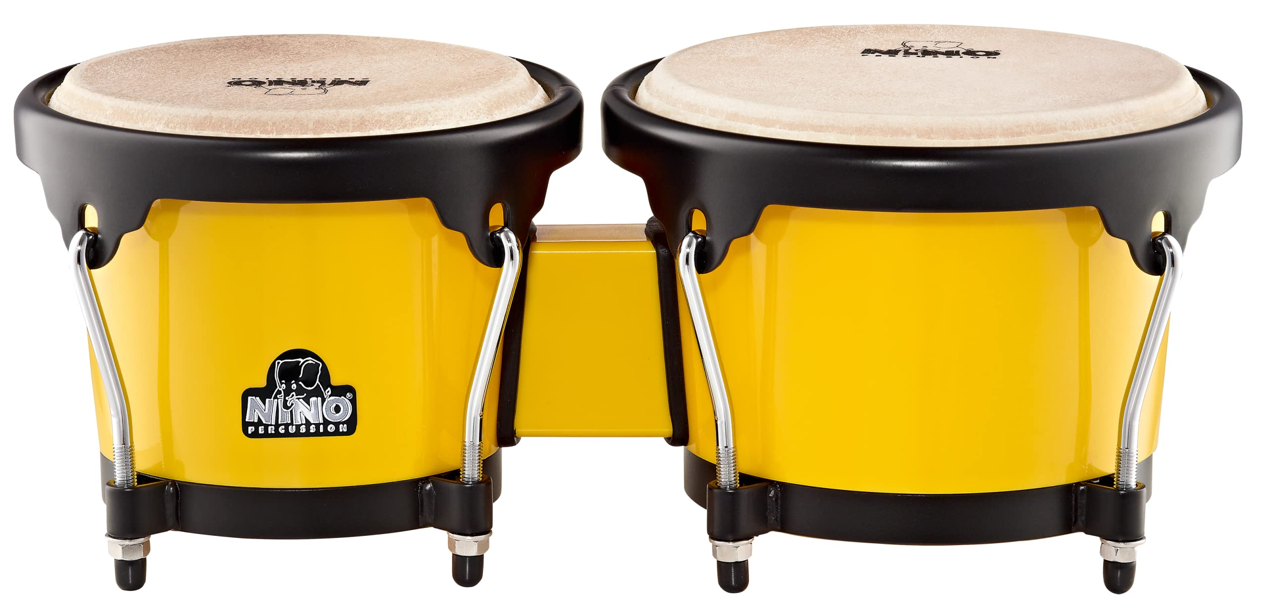 Nino Percussion NINO17Y-BK 6.5" & 7.5" ABS Bongos Plus-Yellow Shell/Black Hardware