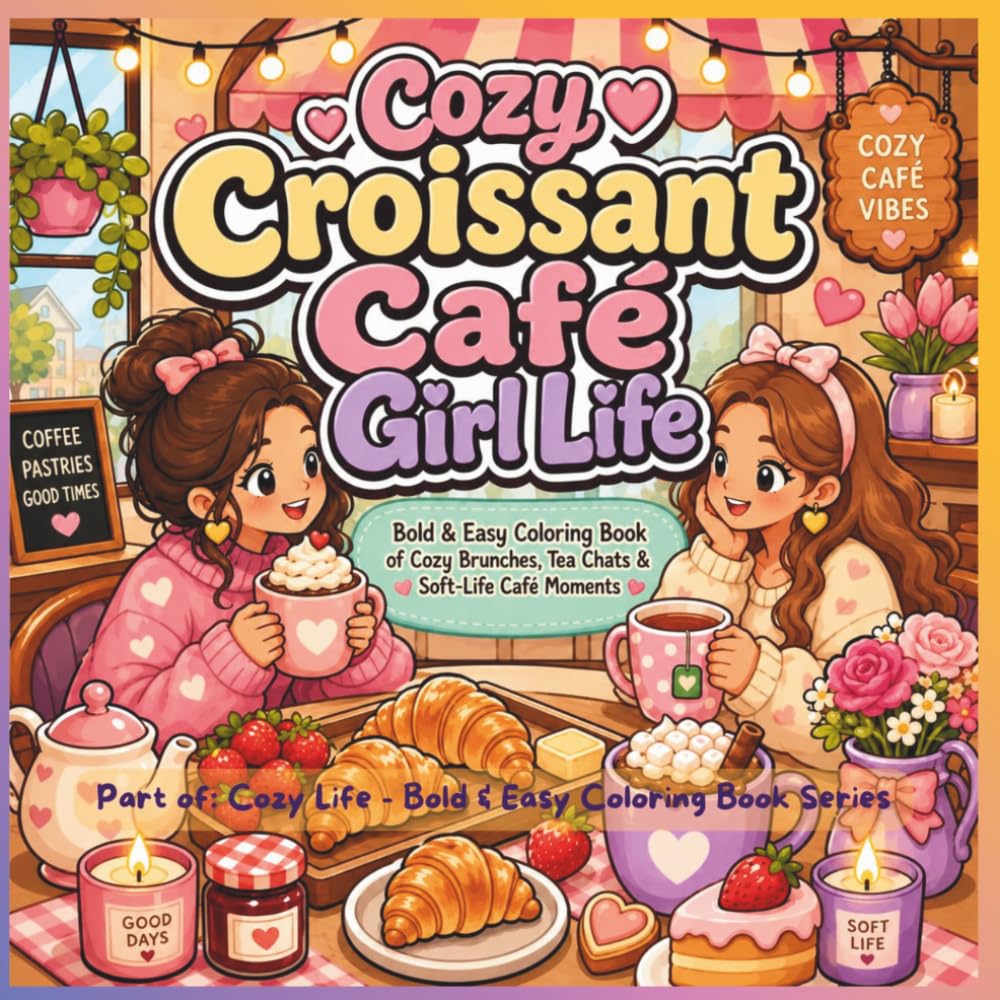 Cozy Croissant Cafe Girl Life: Bold & Easy Coloring Book of Cozy Brunches, Tea Chats & Soft-Life Café Moments (Cozy Life - Bold & Easy Coloring Book Series)