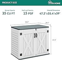 Vista 7 de YITAHOME - Cobertizo de almacenamiento horizontal al aire libre con puerta bloqueable en forma de X, cobertizo de herramientas de resina resistente