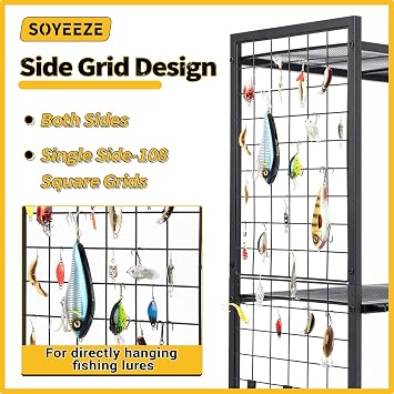 SOYEEZE Fishing Rod Holder for 12 Rods, Rolling Fishing Pole Holders for Garage, 4 Tier Adjustable Fish Rod Rack with Lockable Wheels for Tackle Box, Fishing Supplies, a Display Fish Gear Gift for Man