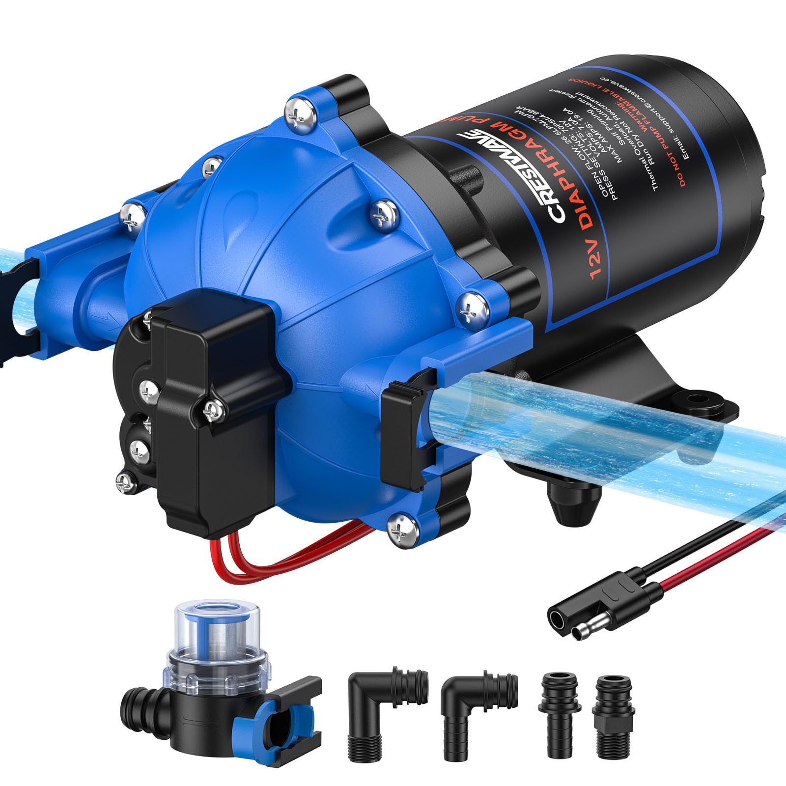 Amazon.com: CrestWave 12V RV Water Pump, 7GPM 70PSI, 5-Chamber
