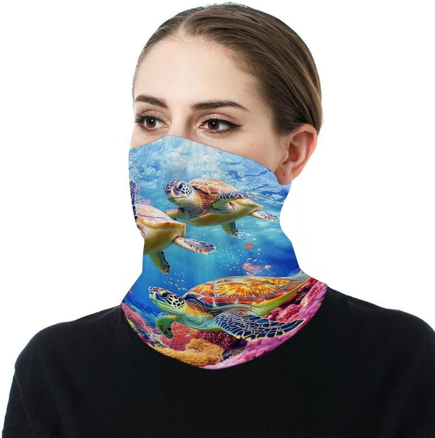 Colorful Sea Turtle Face Cover Neck Gaiters for Men Women Sun Protection Mask Scarf Hiking Bandana
