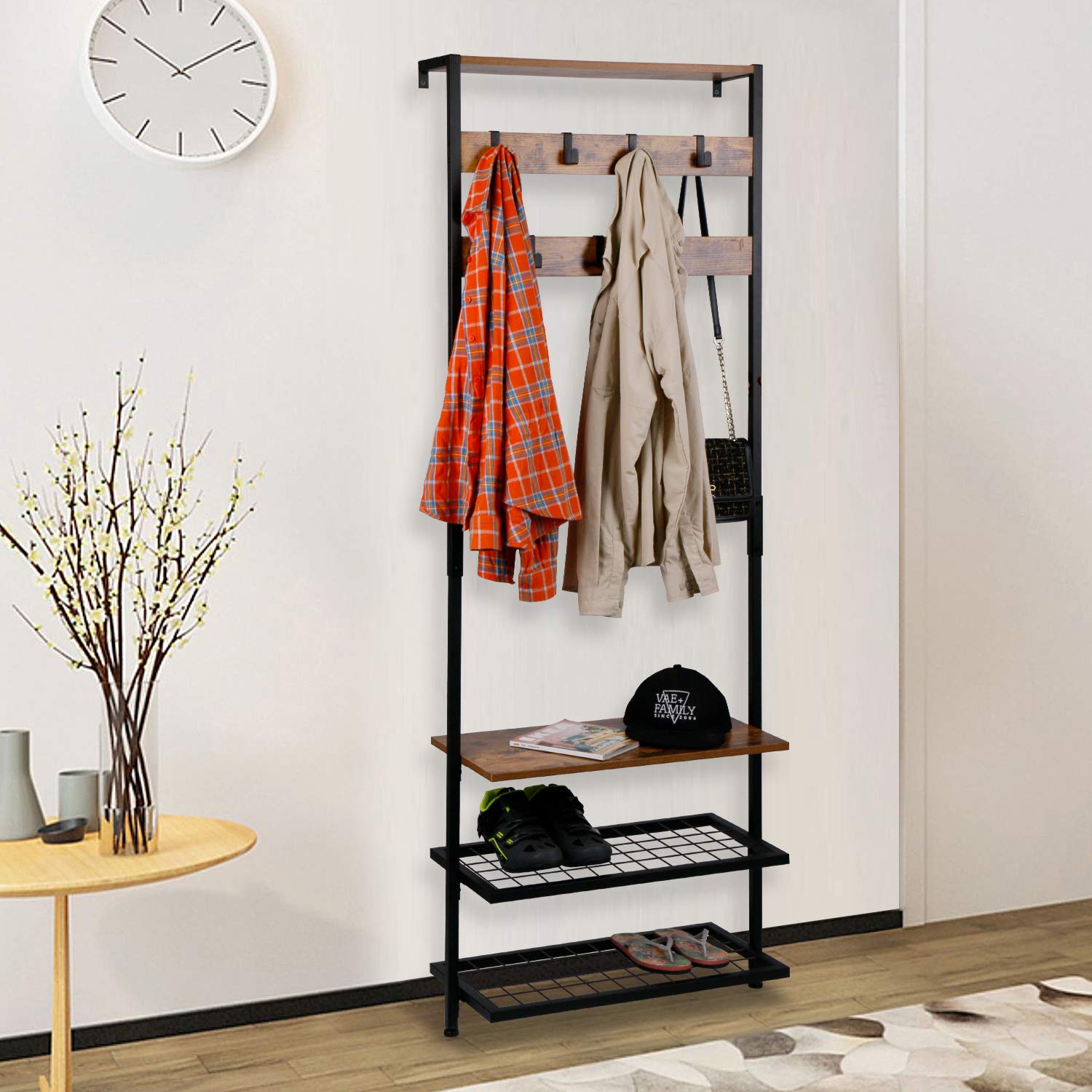 Leopard Hall Tree, Entryway Coat Rack, Against the Wall Narrow Hall