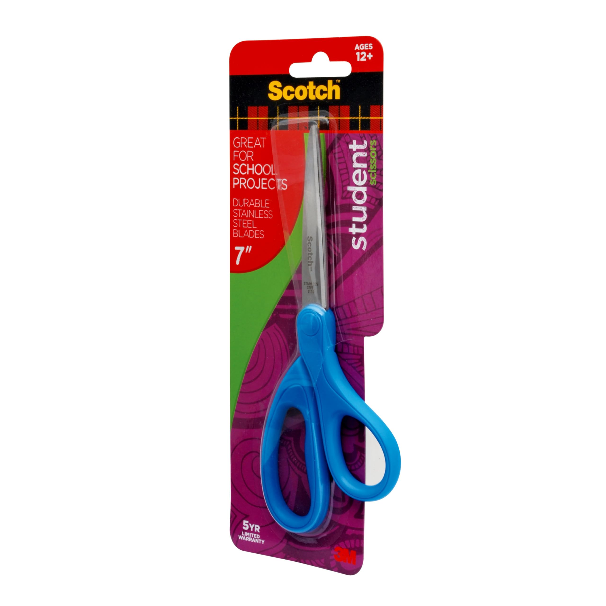 Scotch Studentenschere, 17,8 cm, Blau, Grün und Lila, Farben variieren, 6 Stück