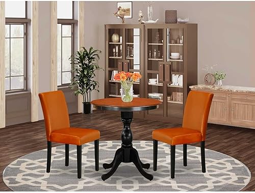 Miniatura 5 de East West Furniture ESAB3-BCH-61 Eden - Juego de 3 piezas que contiene una mesa de comedor redonda con pedestal y 2 sillas Parson tapizadas de piel