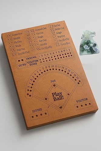 Miniatura 2 de Juego de mesa de dados de béisbol  Juego de dados de béisbol de madera  Juego de mesa de béisbol de madera con dados canicas para niños y adultos