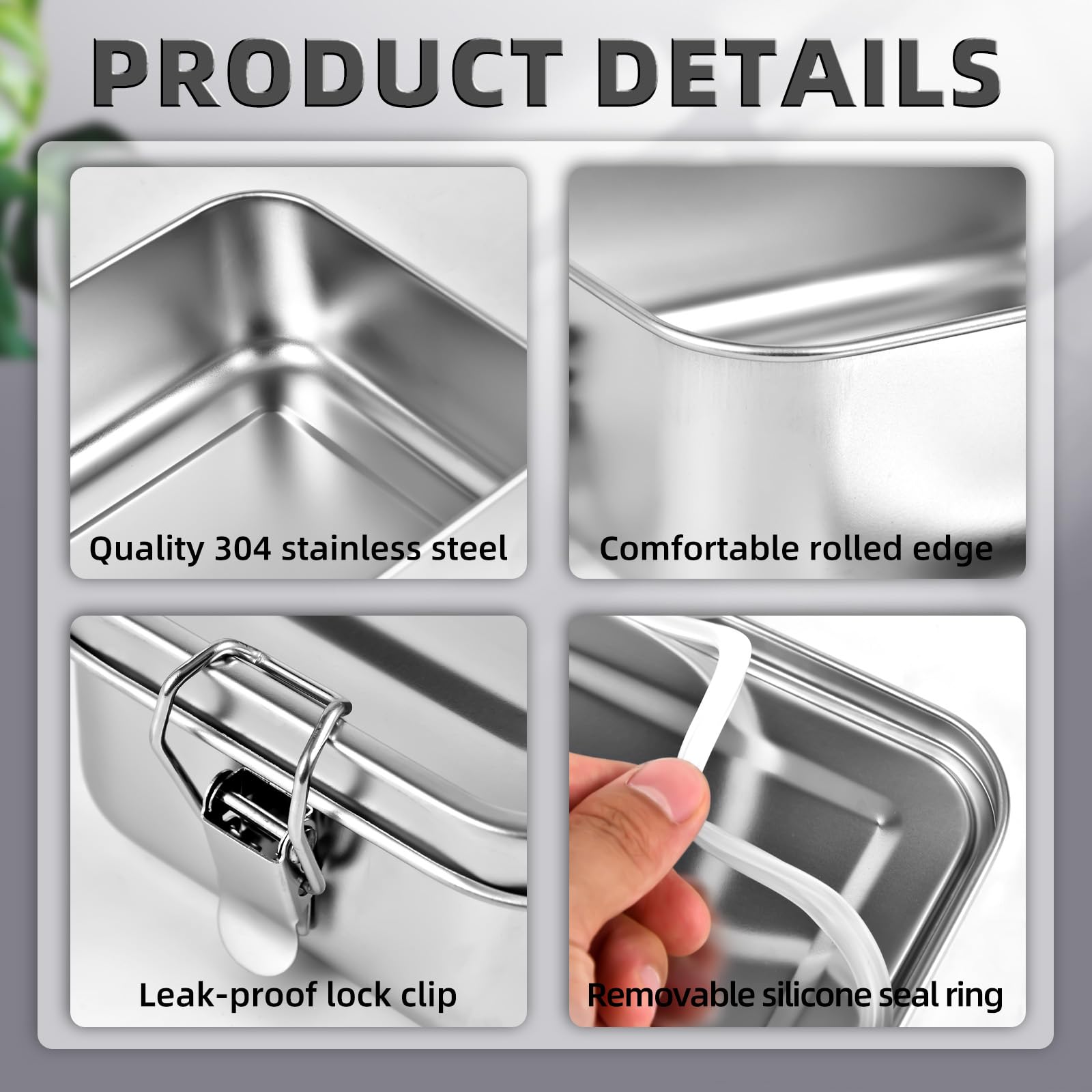 4 contenitori bento in acciaio inox, 1200 ml, contenitori per il pranzo in metallo, contenitori per il pranzo in acciaio, per casa, lavoro, campeggio