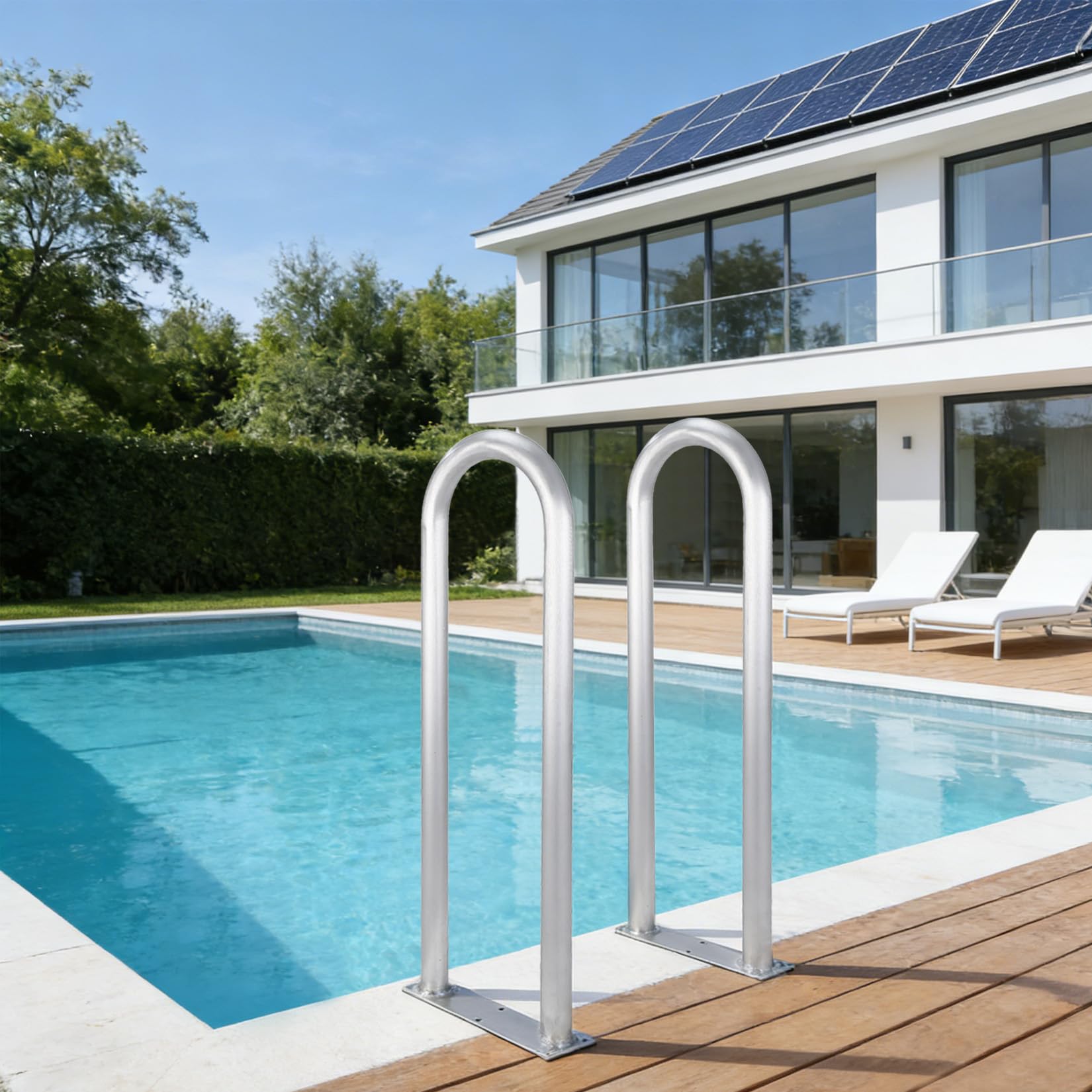 U-förmiger Pool-Einstiegshandlauf Aus Aluminium Mit Bodenplatte, Rostbeständiger Haltegriff Für Innen- Und Außenpools, Whirlpools, Stege Und Bootsdecks, Stabil Und Einfach Zu Montieren, 91.4x33cm