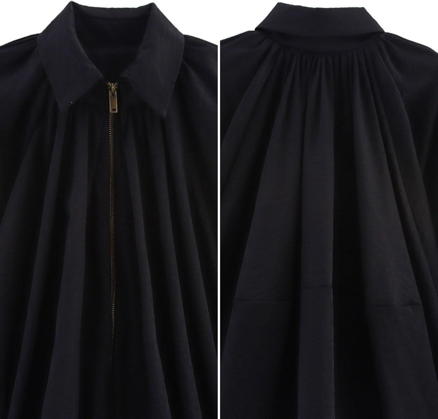 FindThy Women’s Puffed Bomber Jacket Trendy Lapel Collar Long Batwing Sleeve Front Zip Oversized Shirts