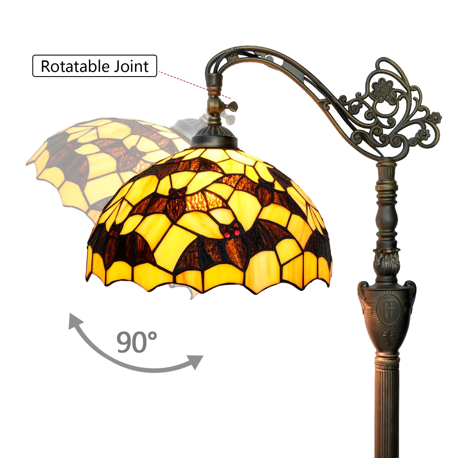 Lampa podłogowa Tiffany Czarne nietoperze Witrażowa lampa podłogowa do czytania z regulowanym kloszem Narożna lampa stojąca w stylu Tiffany do sypialni Salon Biuro