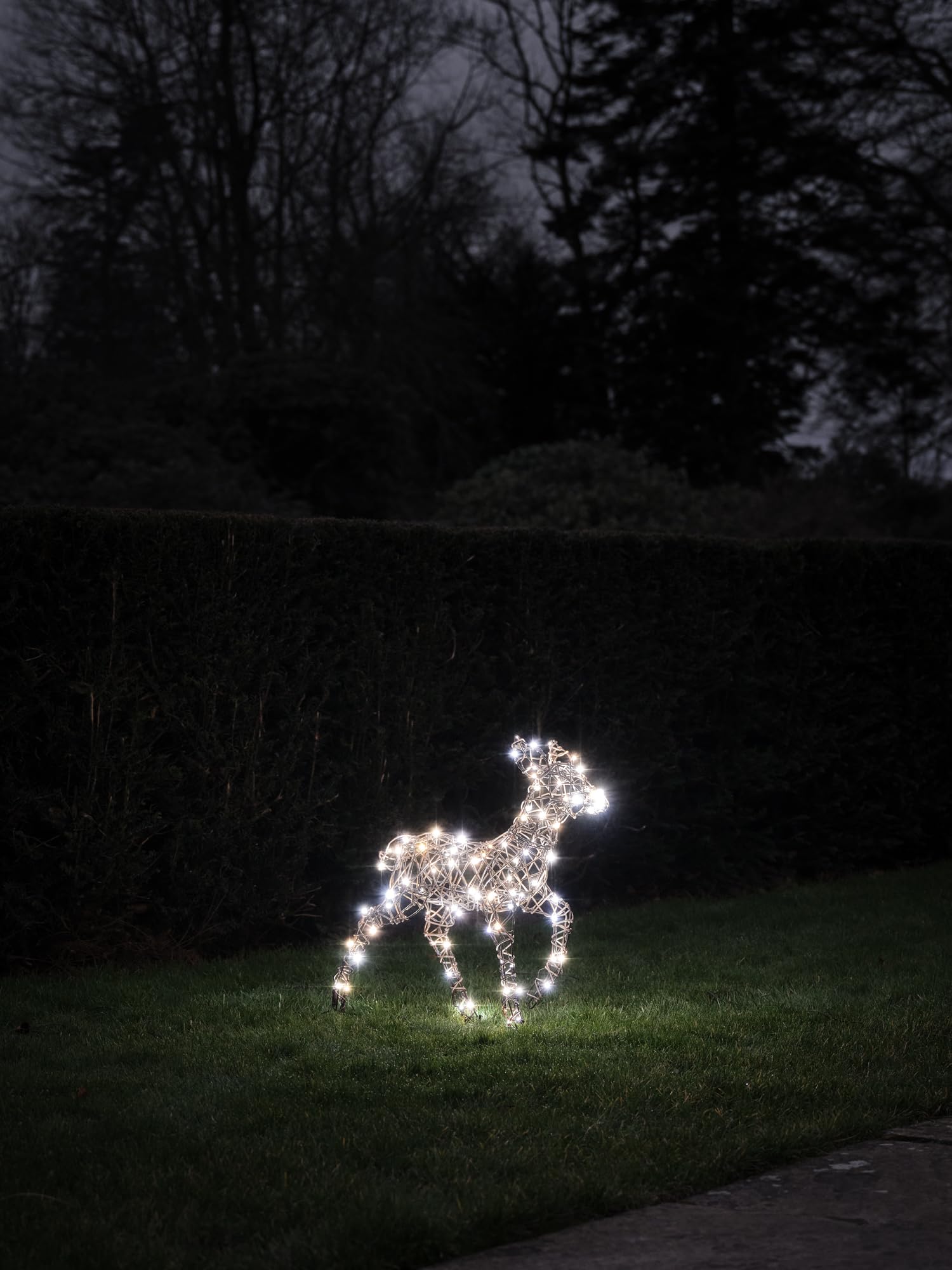 Lights4fun Studley-Rattan-Kitz mit 110 LEDs | Weihnachtsbeleuchtung | strombetrieben & Timer | wetterfest für Garten außen | Höhe 60 cm