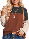 Plus-Size-Tops-for-Women Fall Casual Long Sleeve Shirts Oversized Color Block Crewneck Sweatshirts Ribbed Knit Tunic