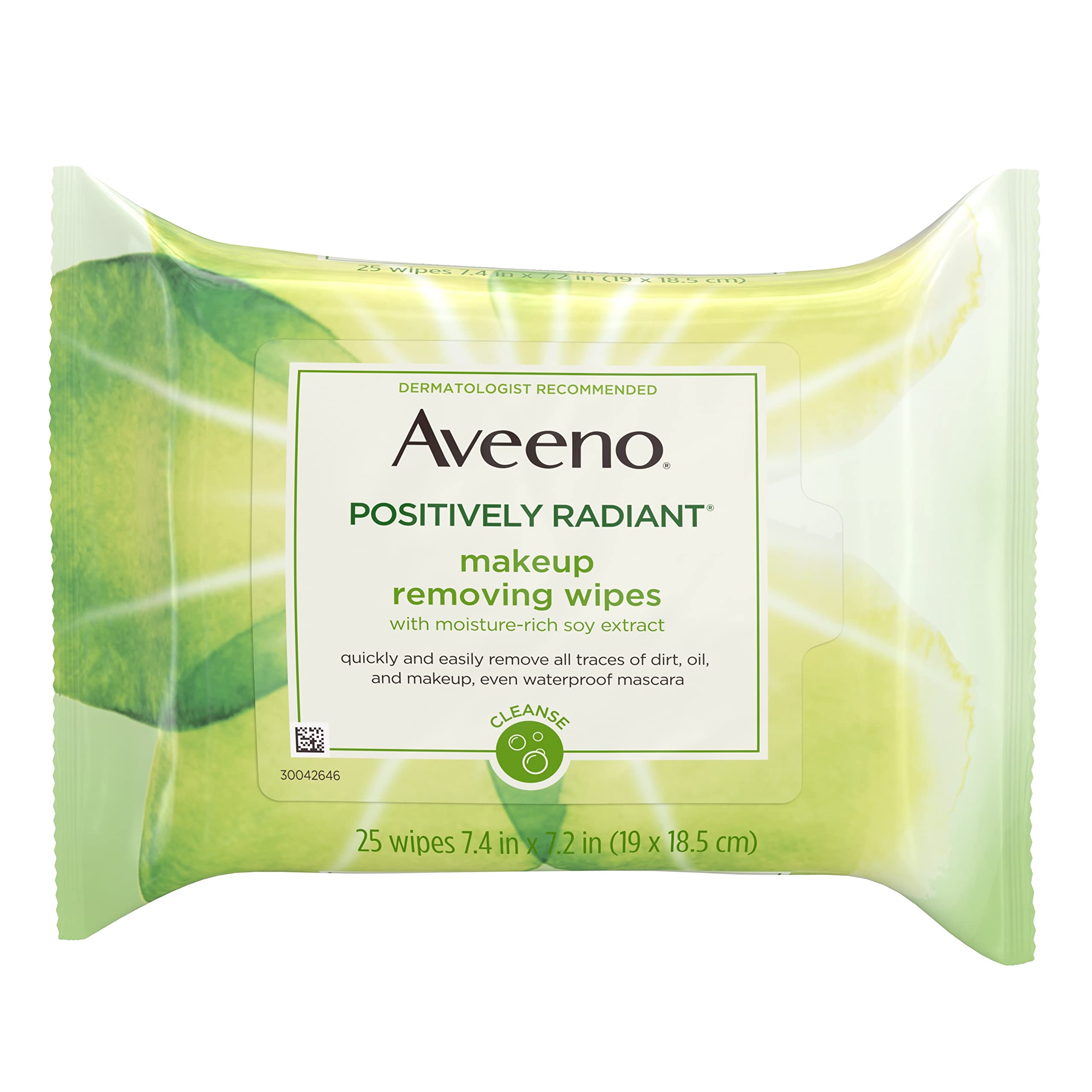 Aveeno Positively Radiant Oil-Free Makeup Removing Facial Cleansing Wipes to Help Even Skin Tone & Texture with Moisture-R...