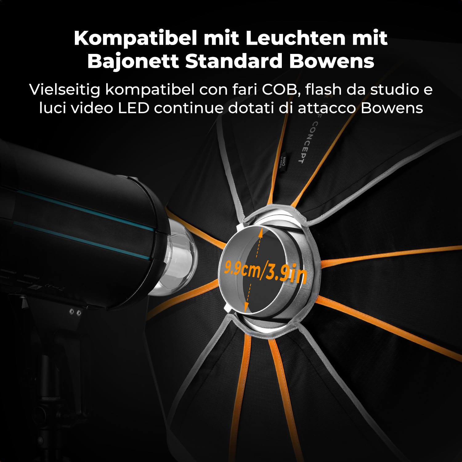 K&F CONCEPT Softbox lanterna 90cm sgancio rapido,griglia+diffusore+borsa | Montaggio istantaneo, luce diffusa 360°, pieghevole con attacco Bowens per luci COB, studio, streaming live,LL02