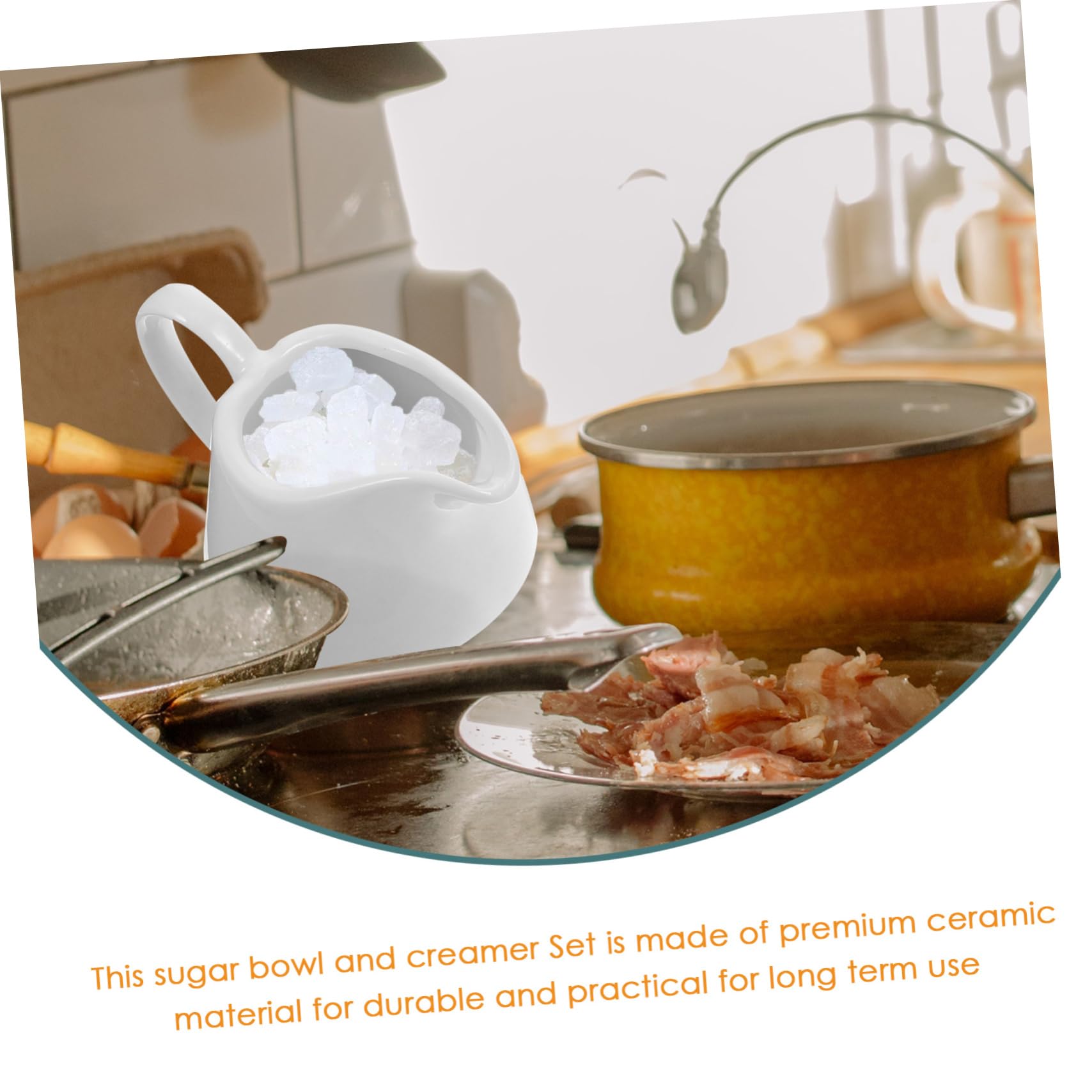 Amosfun Azucarero y Jarra De Crema De Cerámica con Bandeja y Cuchara De Bambú Conjunto para Hogar y Hotel Diseño Simple Material Cerámico Premium para Té