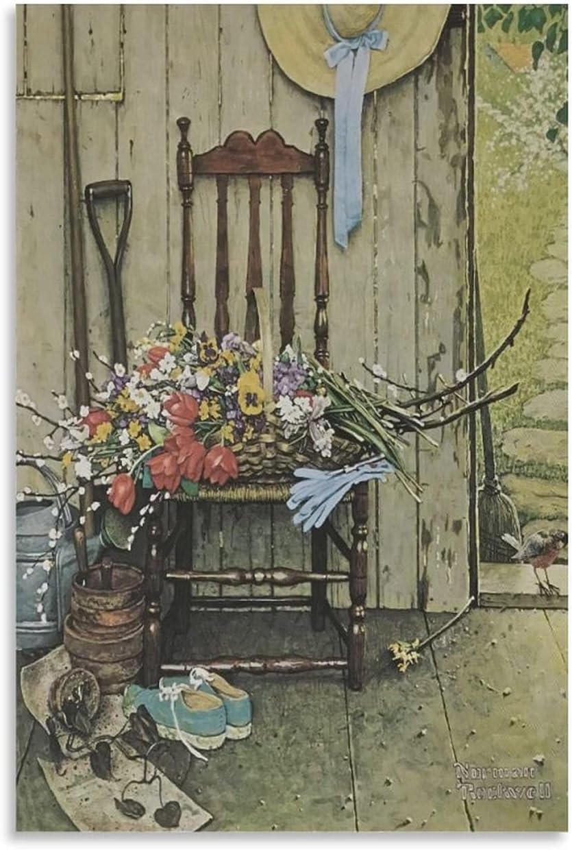 Rikin Liuff Spring Flowers by Norman Rockwell Poster and Prints Vintage Wall Art Norman Rockwell Canvas Painting for Home Picture Decor 40x55cmx1 Frameless