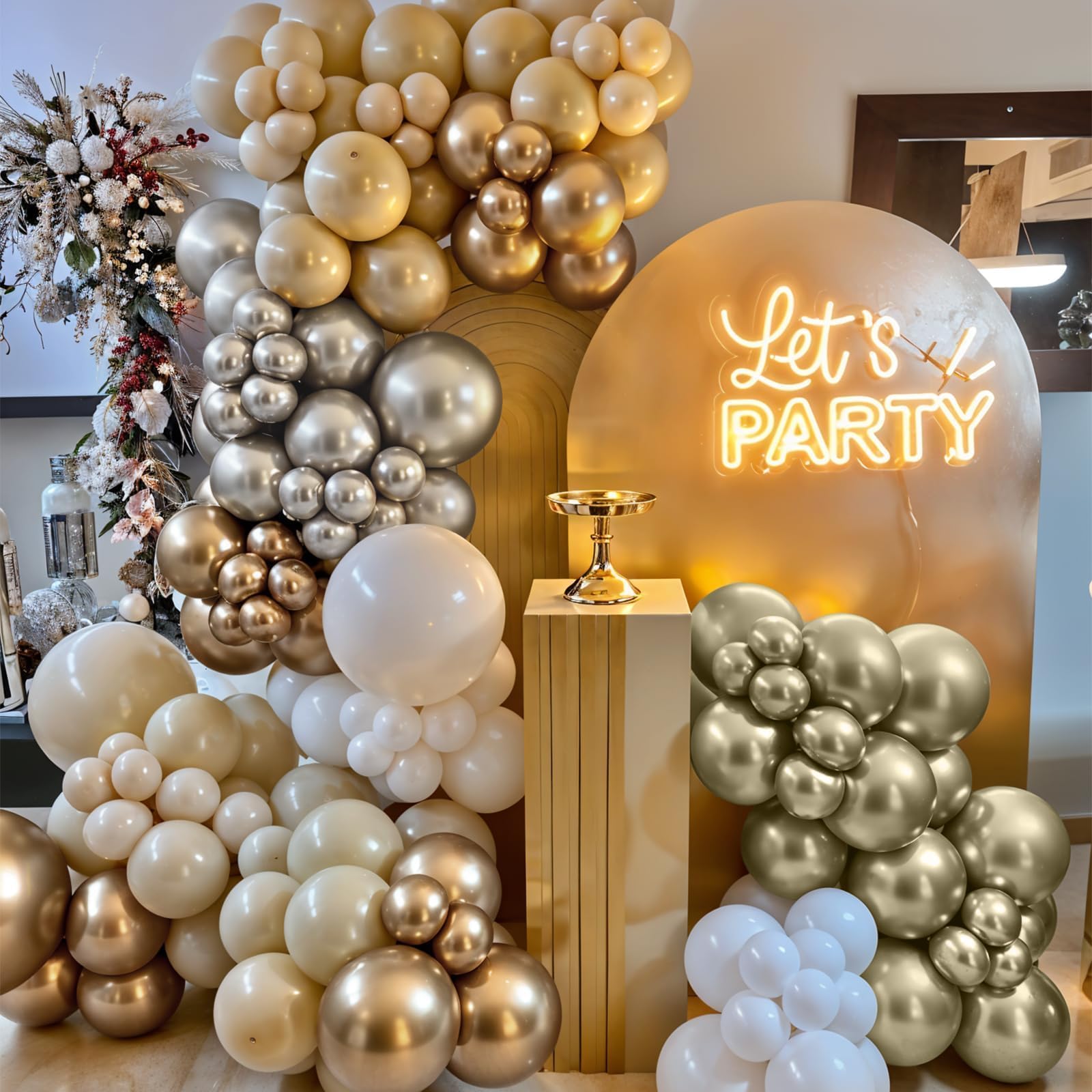 Weihnachtsballonbogen-Set, 30,5 cm, goldfarben, silberfarben, weißer Ballon mit silbernem Starburst, Helium-Mylar-Folienballons für Weihnachten, Neujahr, Urlaub, Hochzeit, Jahrestag, Geburtstag