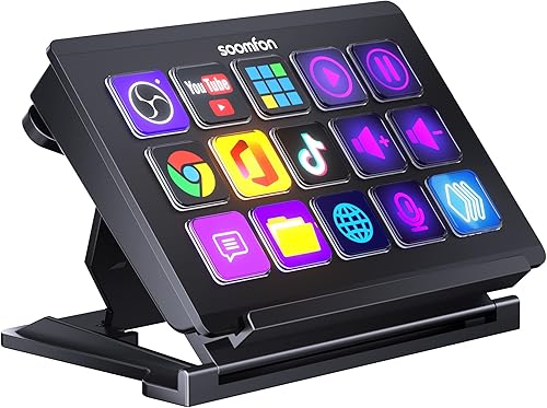 Controlador de transmisión cubierta de control SOOMFON Studio con 15 teclas macro, botones LCD personalizables para activar acciones en OBS, Twitch,