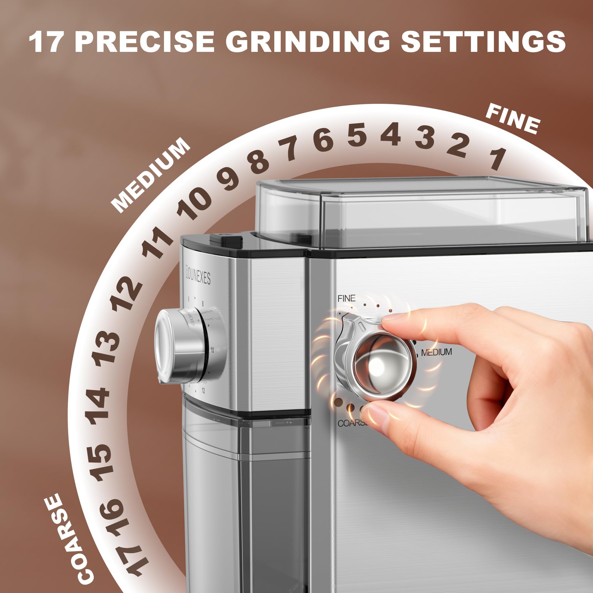 Electric Flat Burr Coffee Grinder, Coffee Grinder with 17 Grind Settings, Coffee Beans Grinder with Removable Burr, Large Capacity Bean Hopper & Compact Design for Home&Office — view 2