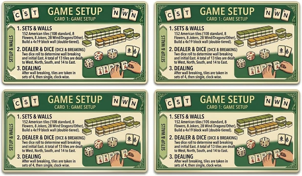Mahjong Cards 2026 - Large Print American Mah Jongg Reference Cards, 4Pack Waterproof Easy to Read