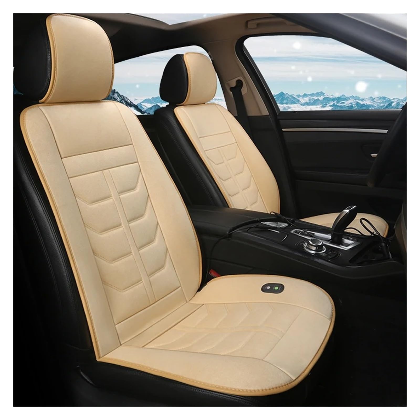 Fundas Asientos Coche 2019 Cojín con Calefacción para Coche Asiento Individual Invierno Eléctrico Doble 12v Pinzas Asiento Coche Juego(Beige 2 Pcs6)