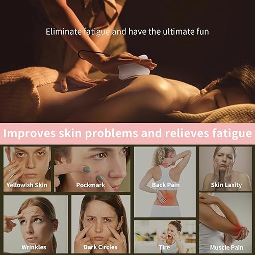 Miniatura 5 de Juego de cuidado de la piel, 1 paquete de masajeador 3 en 1 Jade Gua Sha, rosa, herramienta Guasha para cara y cuerpo, productos de belleza