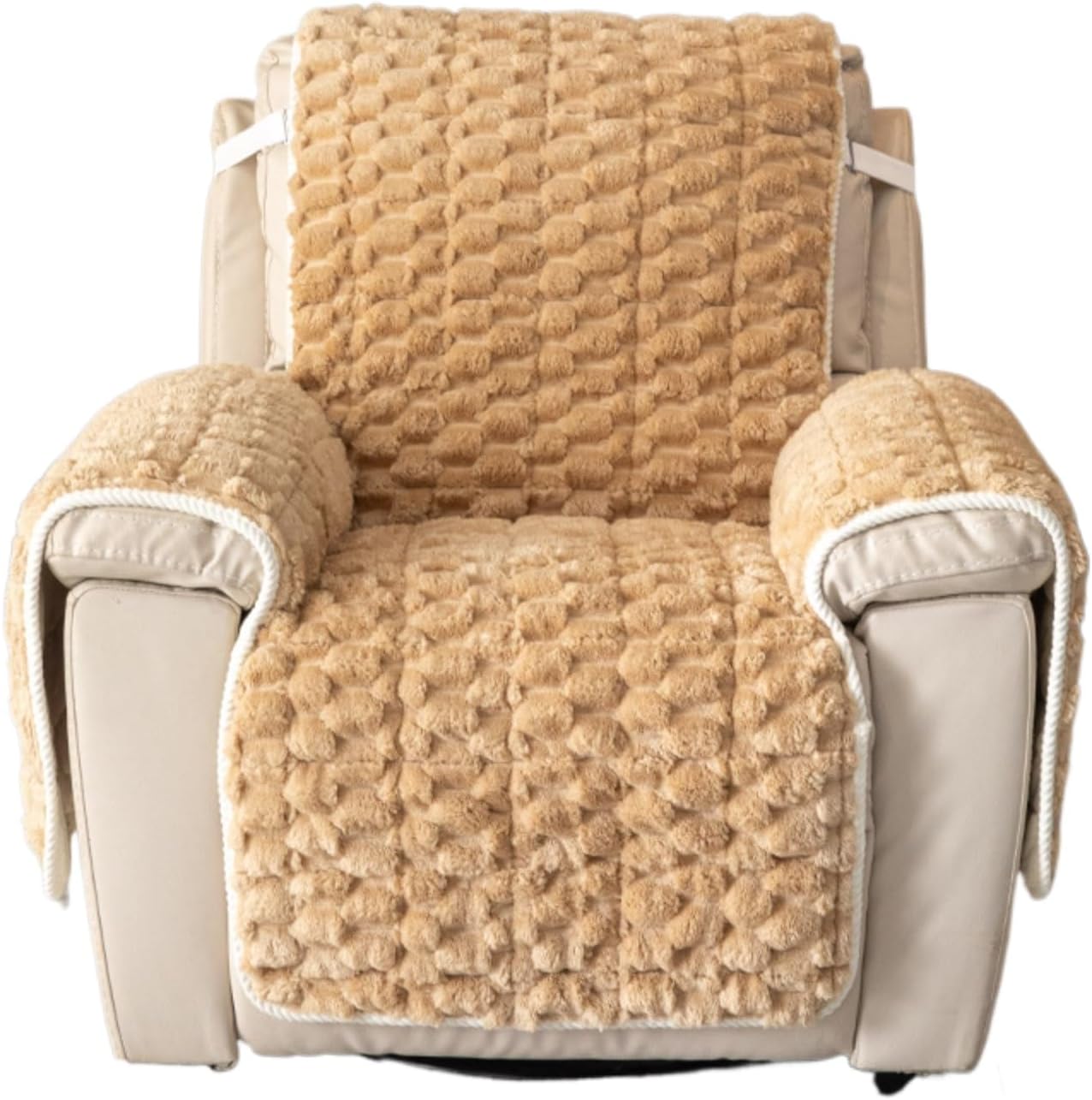 Thick Rabbit Plush Recliner Chair Covers, 21.6in Recliner Chair Slipcover Non Slip Lazy Boy Cover Armchair Sofa Cover (Coffee Color,21.6X74.8'')