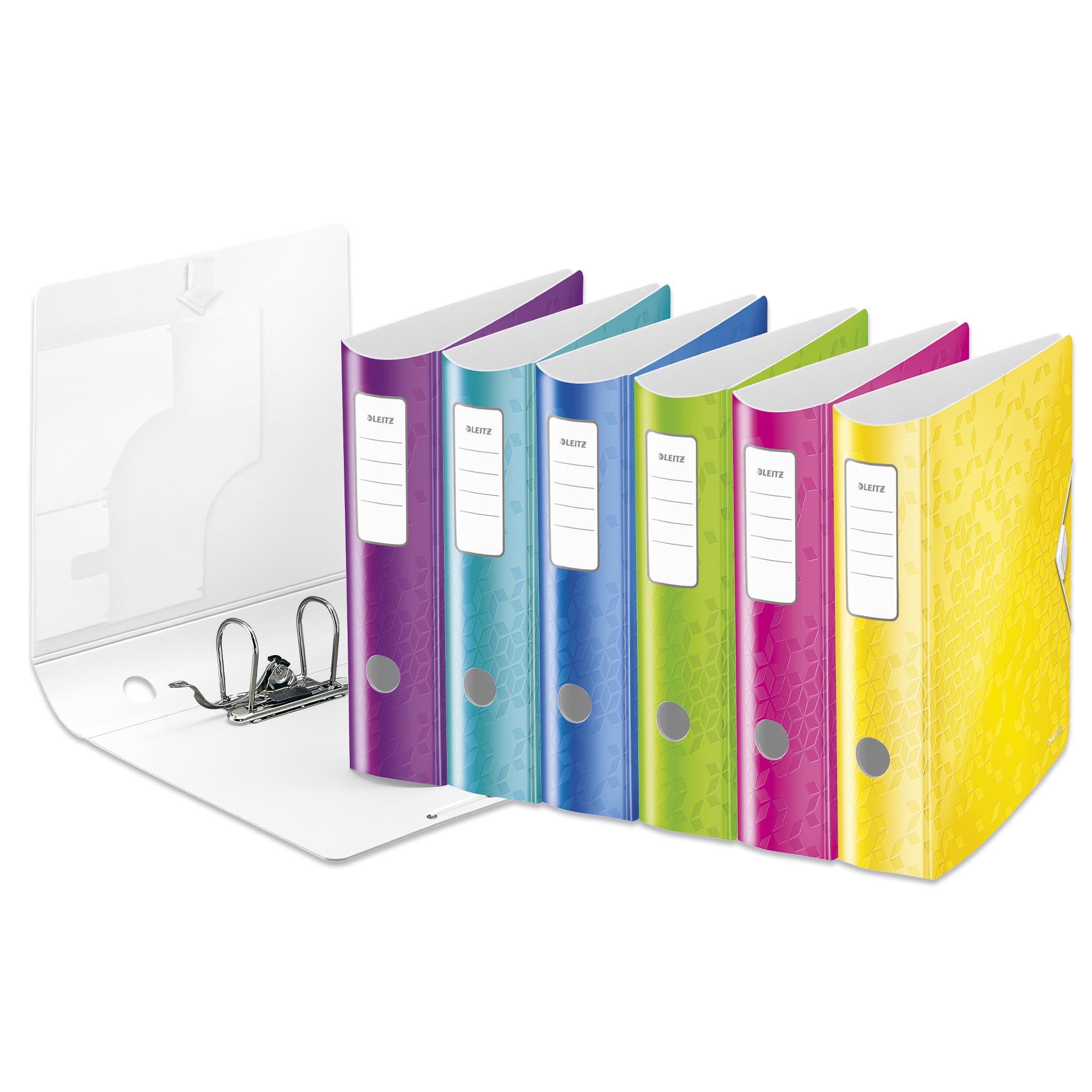 Leitz Qualitäts-Ordner 180° Active WOW, 5er Pack, A4, Breit, Abgerundeter Rücken, 8,2 cm breit, Gummibandverschluss, Leichtes Polyfoam, Plastik-Ordner, WOW Serie, Farblich sortiert, 11060099