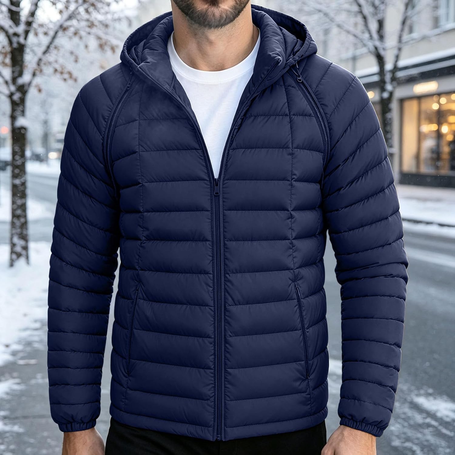 Men's Lightweight Quilted Puffer Jacket, Winter Hooded Warm Coat