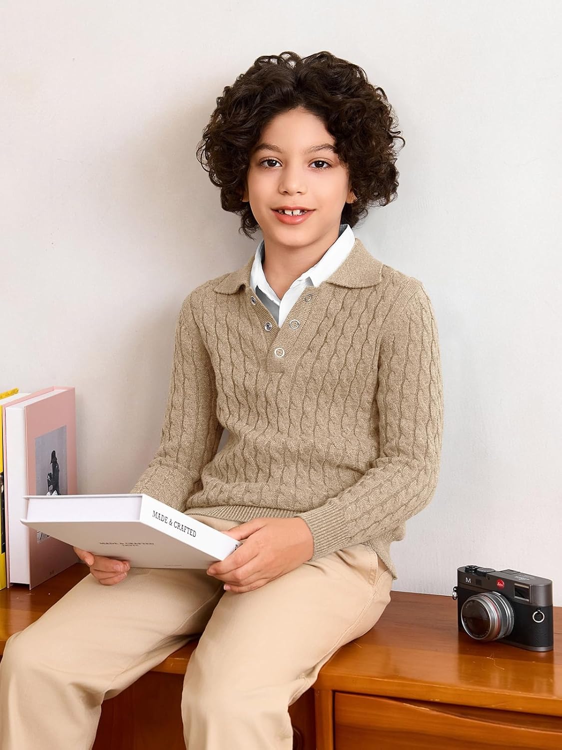 Haloumoning Boys Cable Knit Polo Shirt Kids Long Sleeve Sweater Fall Fashion Clothes 5-14 Years - Image 4