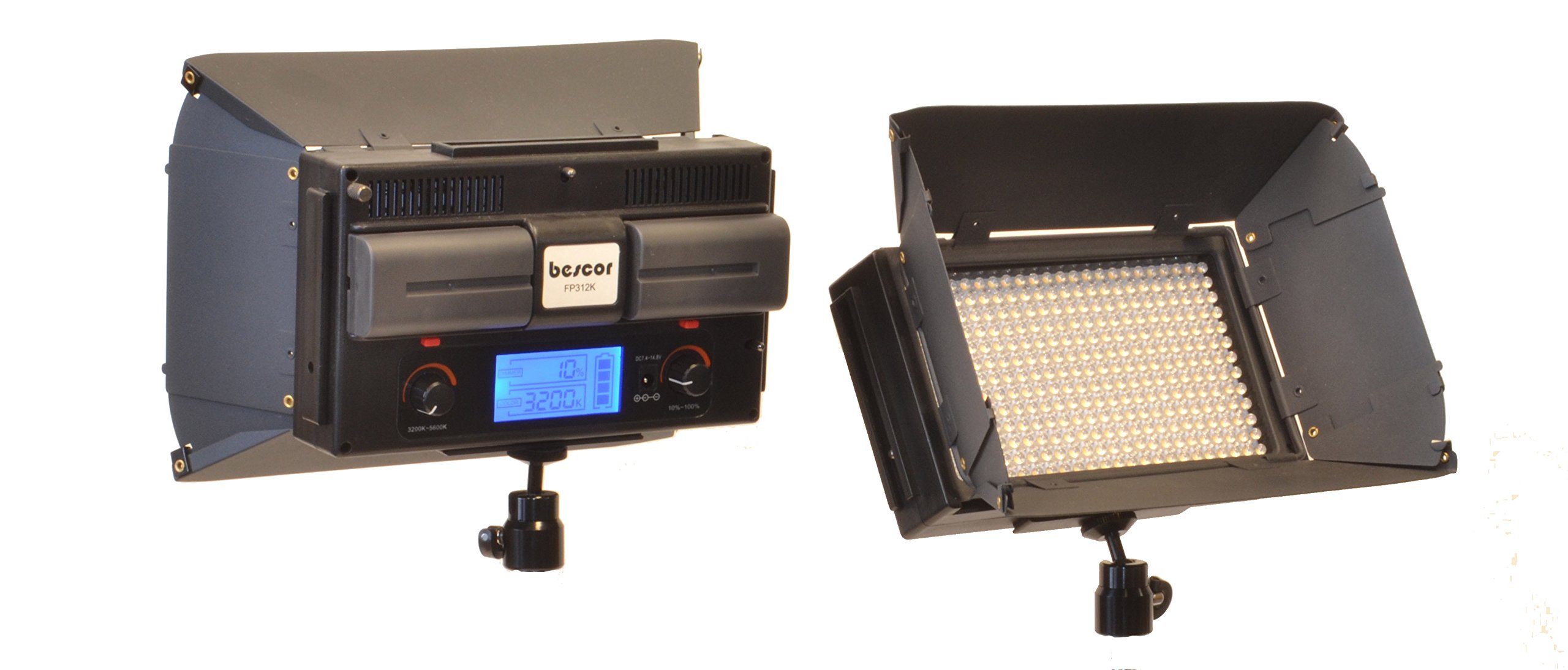 Bescor FP-312K 2-Point LED Light Kit, Includes 2x FP-312 On-Camera Bi-Color LED Light, 2x LS180 Light Stand, 2x AC Power Supply