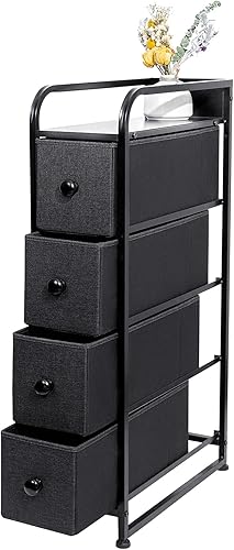 REAHOME - Cómoda estrecha de 4 cajones, organizador de almacenamiento de 4 niveles, vertical, estructura de acero resistente, parte superior de