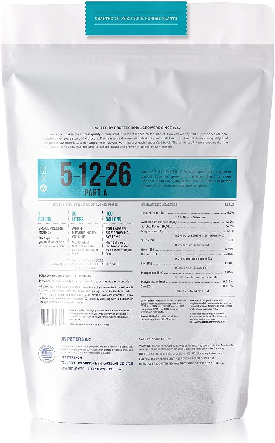 Jack's Classic Nutrients Calcium Nitrate Fertilizer 15-0-0 (Part A and B Dual Pack, 4.4 Pounds Total (Pack of 2))