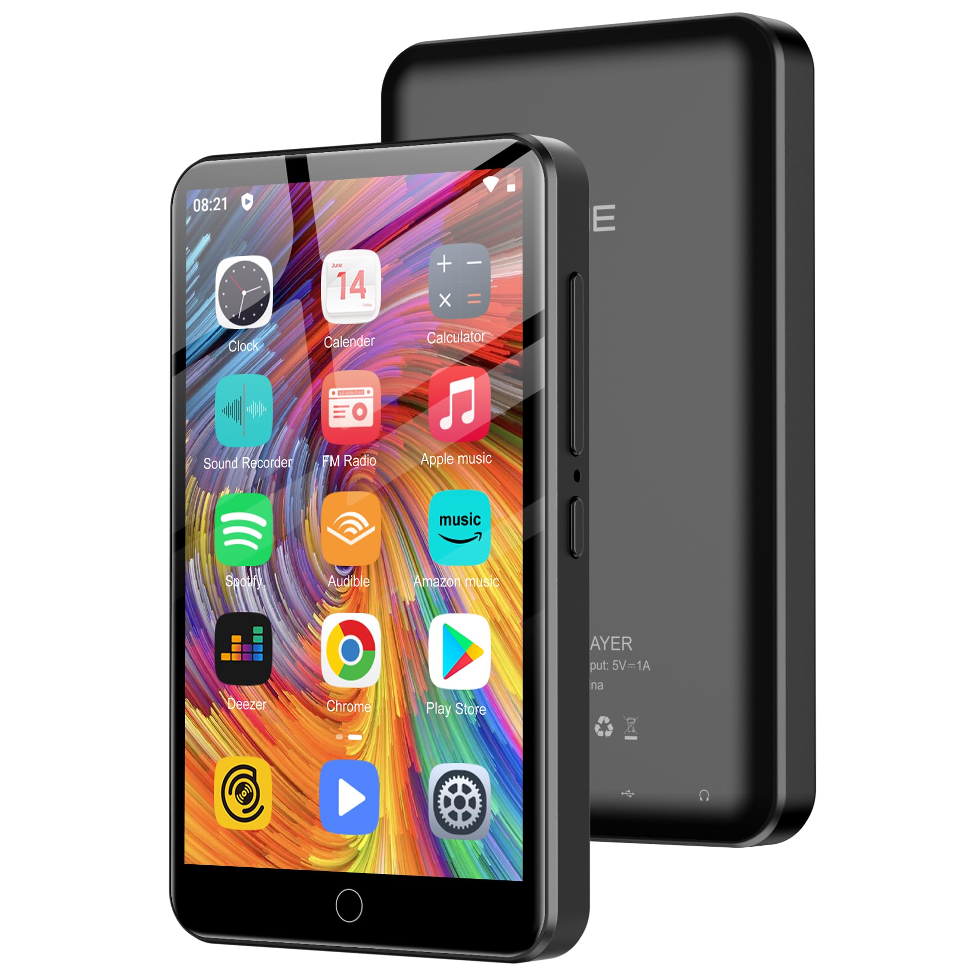 Lettore MP3 da 80 GB con Bluetooth e WiFi, lettore MP3 con touchscreen da 4,0" per bambini Altoparlante integrato, lettore MP4 con Spotify, Audible, Amazon Music, Deezer, Pandora, radio FM, fino a 1TB