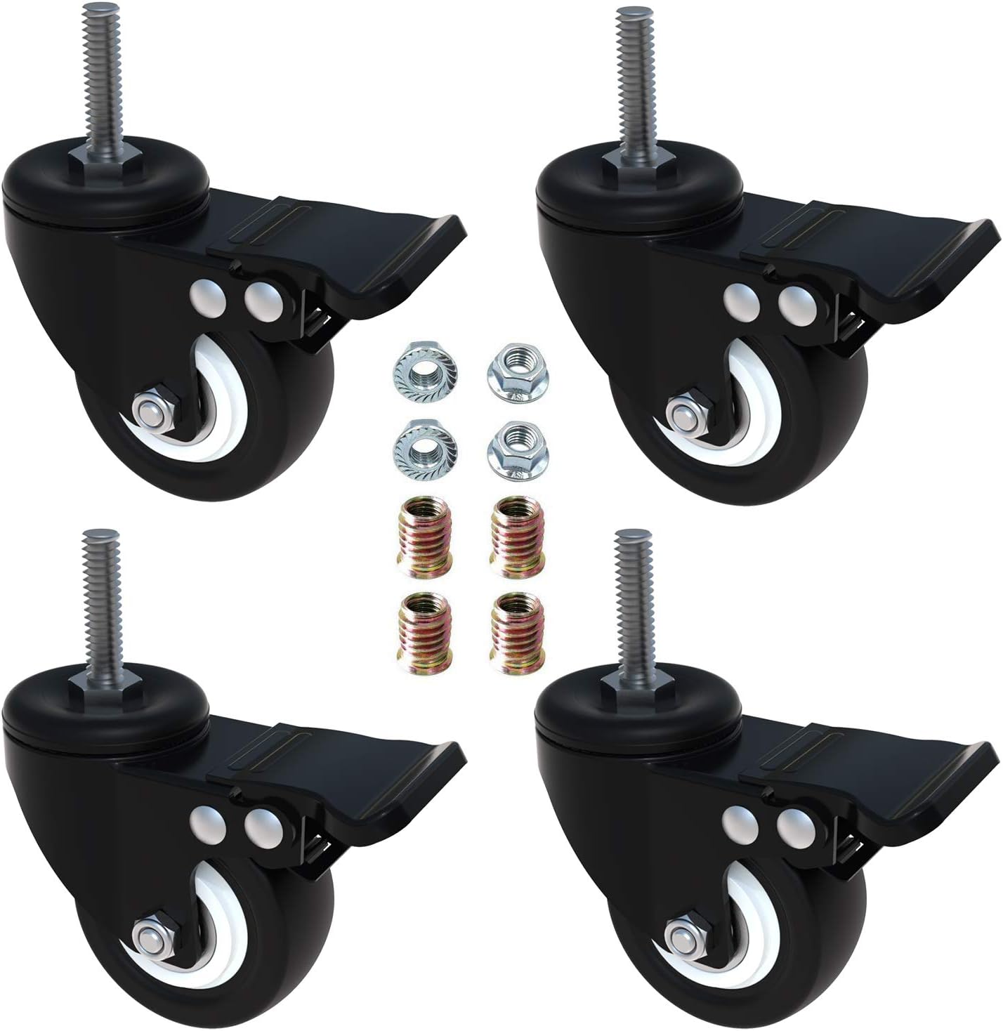 AAGUT 2" Stem Casters, Screwed Bolt Imperial Units 5/16" x 18 x 1, Swivel Caster with Brake Lock No Noise Castors, Set of 4