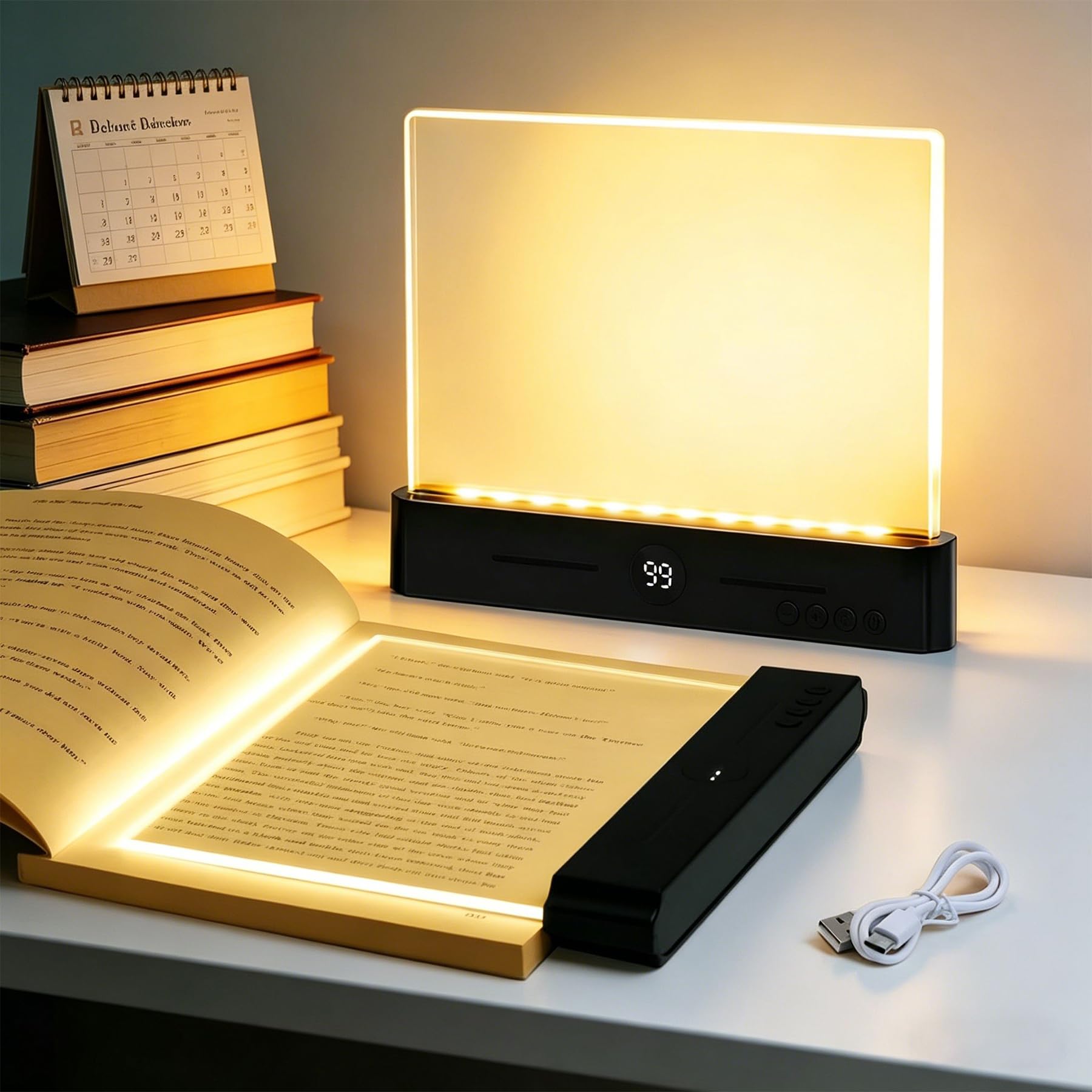 Shengruili Smart LED Book Light,Book Light,Leselampe Buch mit 3 Farben und Timer,Tragbare Flaches Leselicht,Book Lamp,Augenschutz Leselicht Buch Buchseite Licht,Zum Lesen Im Bett Bei Nacht