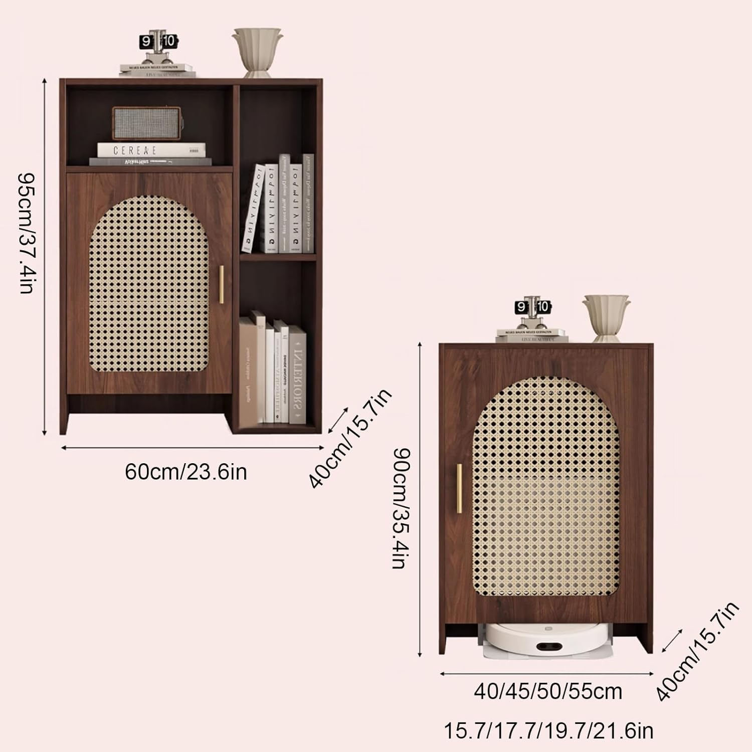 Wood Robot Vacuum Storage Cabinet, Hidden Sweeping Robot Organizer Rack with Door, Side Table for Dining Room, Kitchen, Home Office - Black, 40cm/15.7in