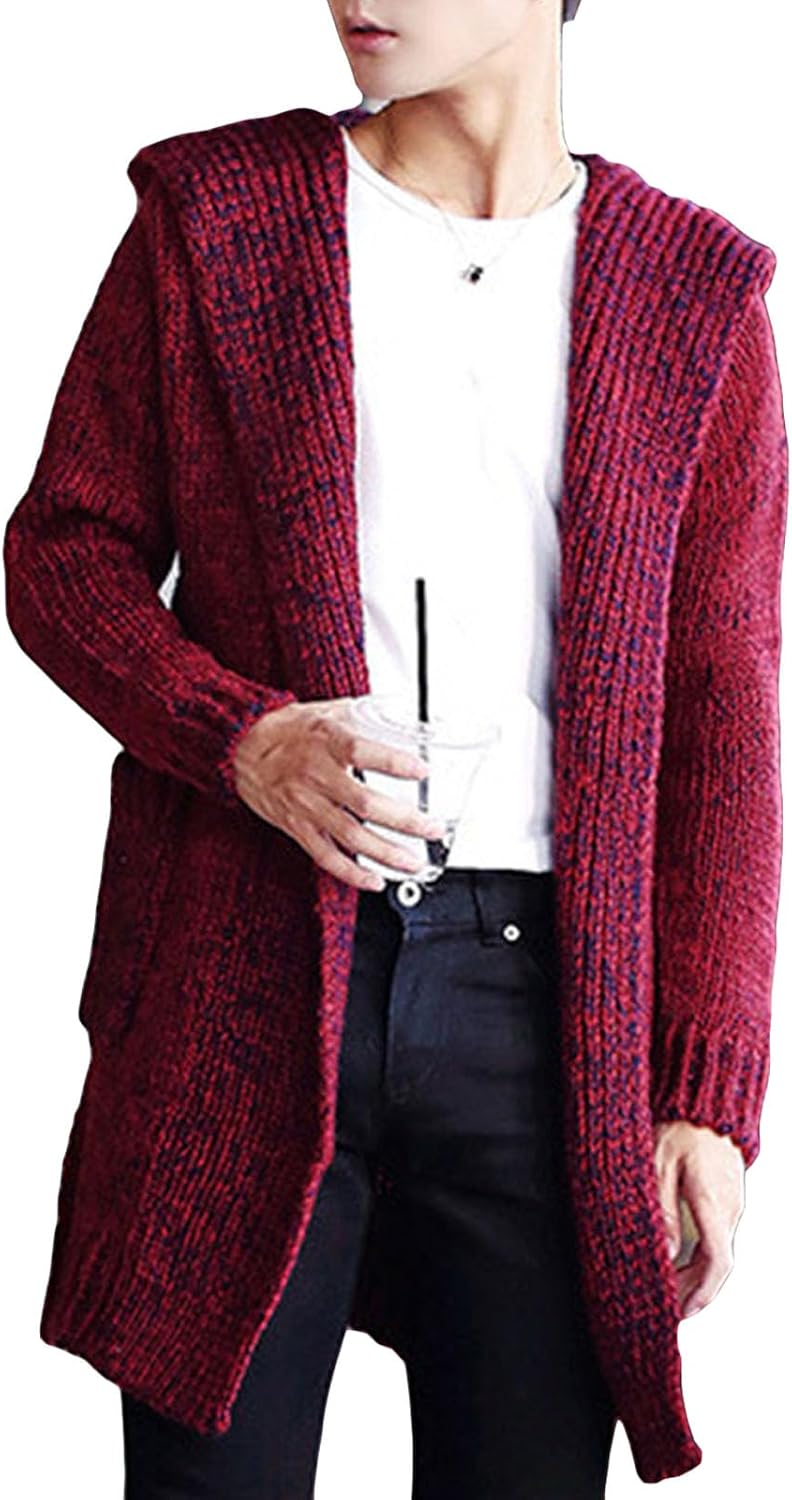 Men's Long Hooded Cardigan Lightweight Open Front Drape Cape Overcoat Ruffle Shawl Collar Jackets With Pockets
