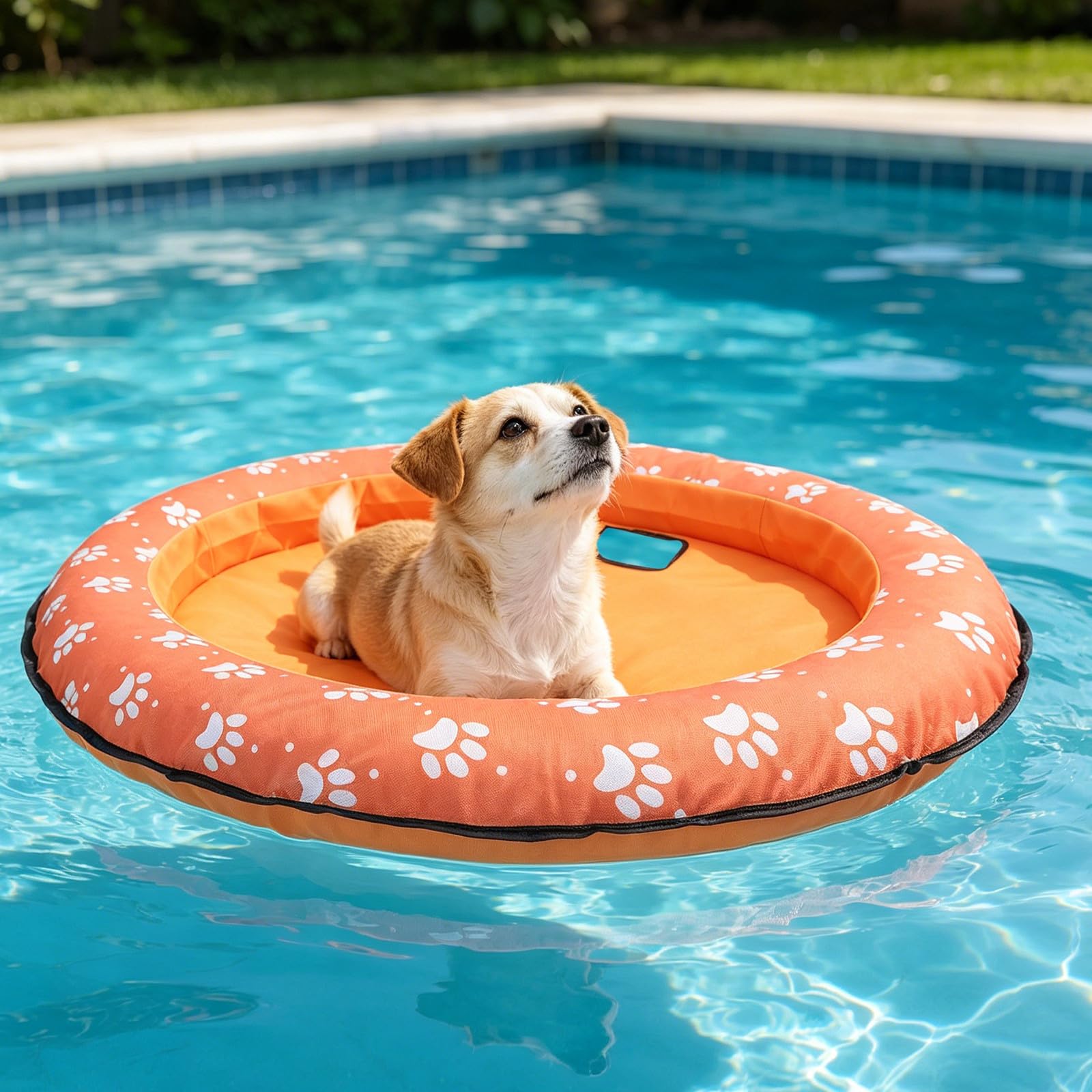 Kleine Hunde-Pool-Schwimmmatte - 96 x 65 cm aufblasbare Hunde-Schwimminsel für Pool - Sommer-Schwimmmatte, Schwimmspielzeug für Strand, See, Fluss (Orange)