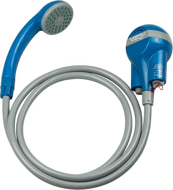 Andes Portable Shower Battery Operated Includes Showerhead, 1.8m Hose, USB Cable & 2200mAH Rechargeable Battery, Water Pump for Camping, Travel, Outdoor