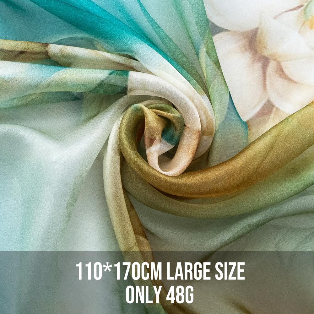 STORY OF SHANGHAI Sciarpa di 100% Seta da Donna Foulard Chiffon con Fantasie Orientale Semi-Trasparente