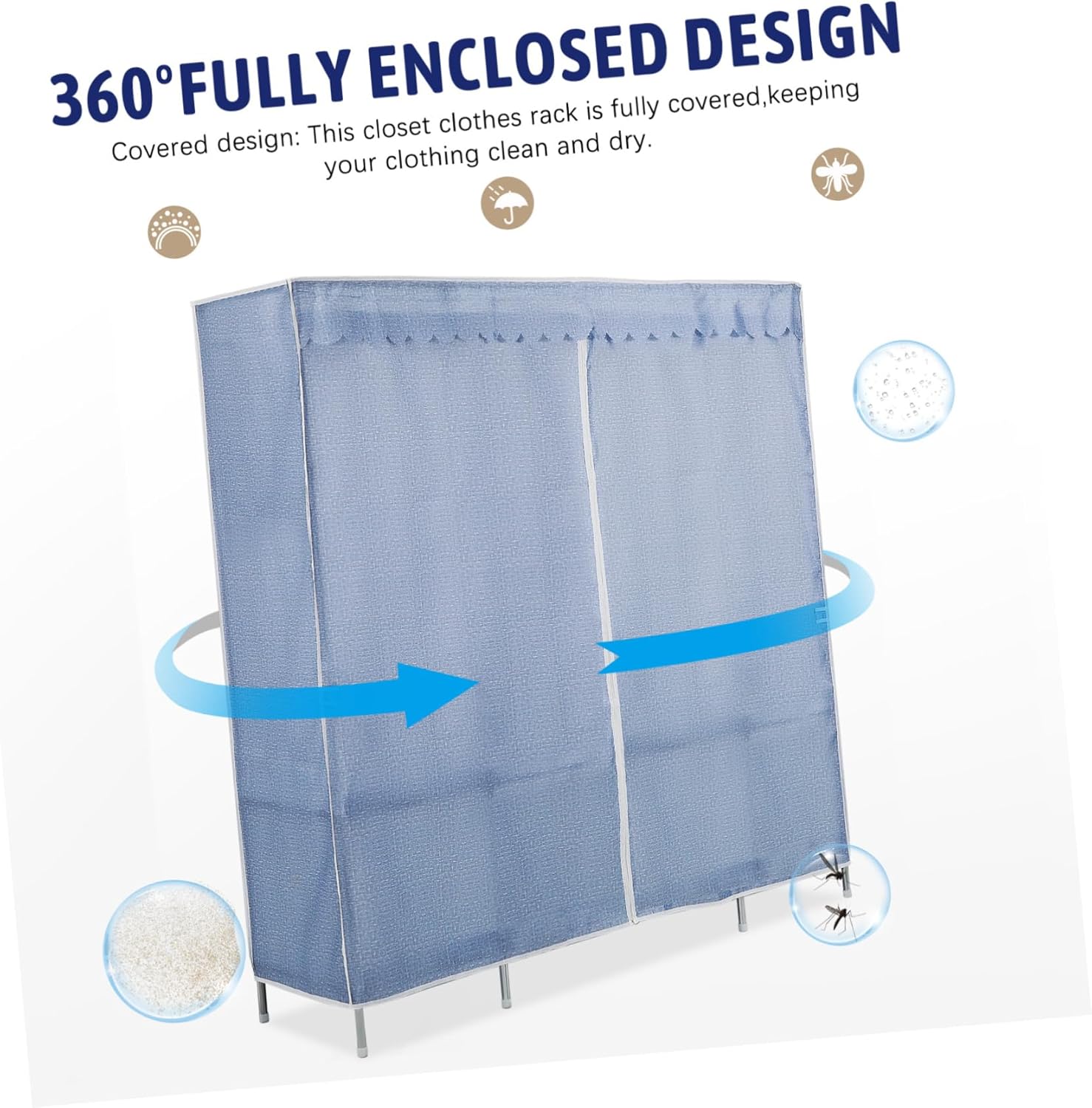 Portable Closet Organizer Closed Design Sturdy Wardrobe for Clothes Storage Easy Assembly for Bedroom and Dormitory Moonlight