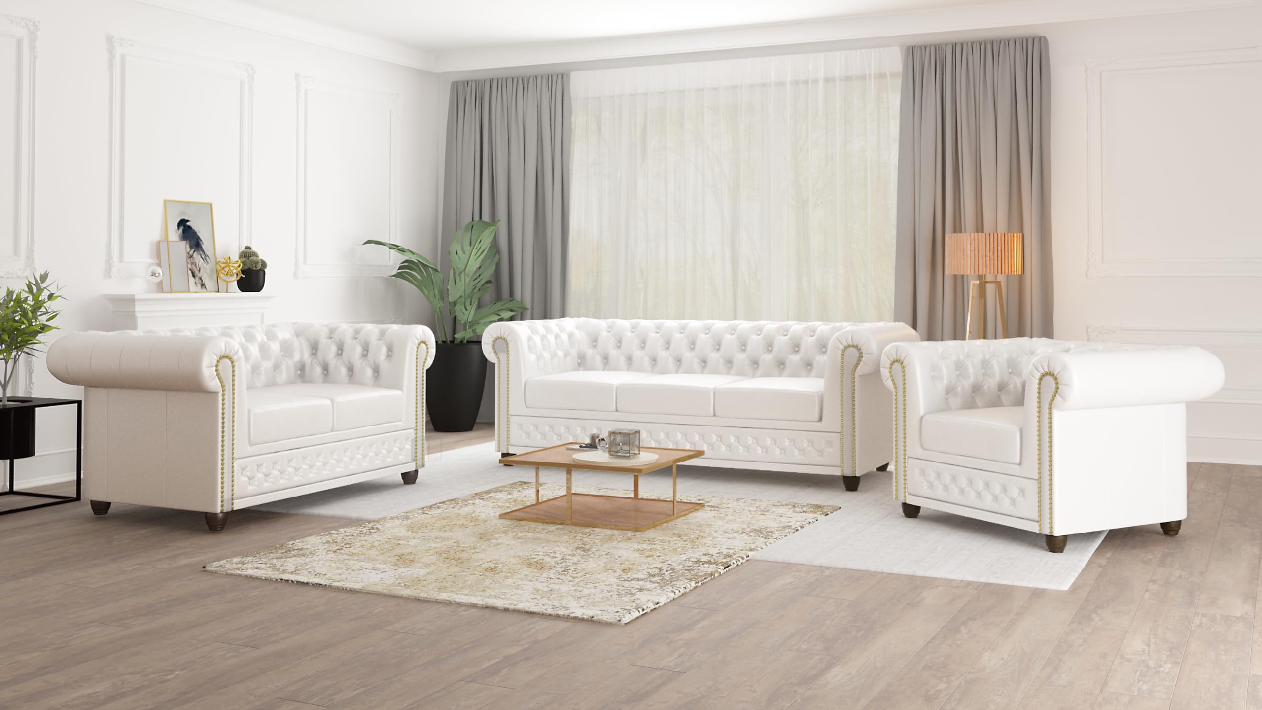 George Chesterfield-Sessel Für Wohnzimmer Loungesessel Aus Veganem Leder Clubsessel Relaxsessel Lesesessel Möbel Sofa Sessel & Stühle für Lounge Weiß 94 x 86 x 72 cm