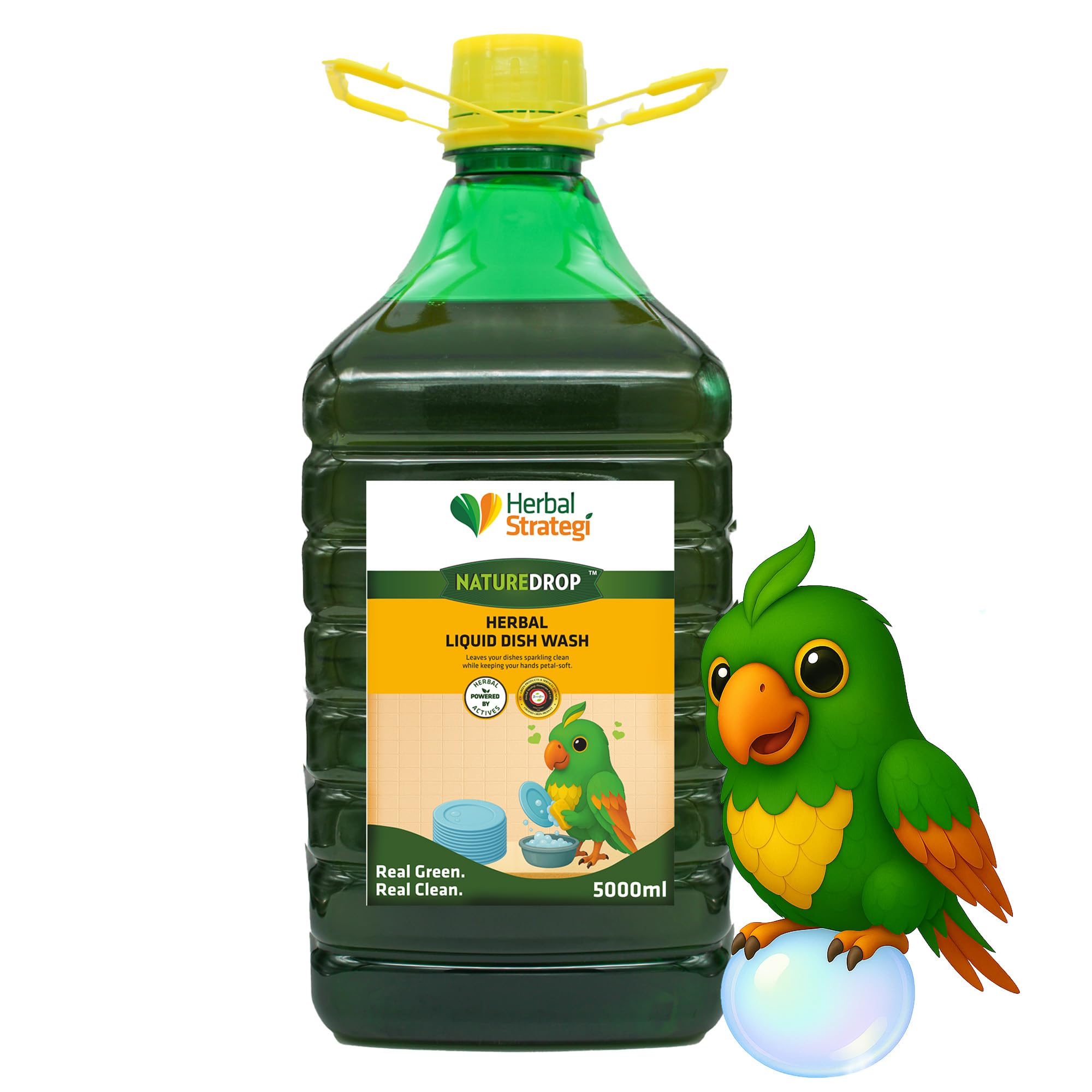 Herbal Strategi Dishwashing Liquid Gel - Natural & Vegan with Refreshing Lemon Oil | Soft on Hands | Certified Eco-Friendly & Non-Toxic | Baby and Pet Safe with 100% Herbal Actives | 5L-image-6
