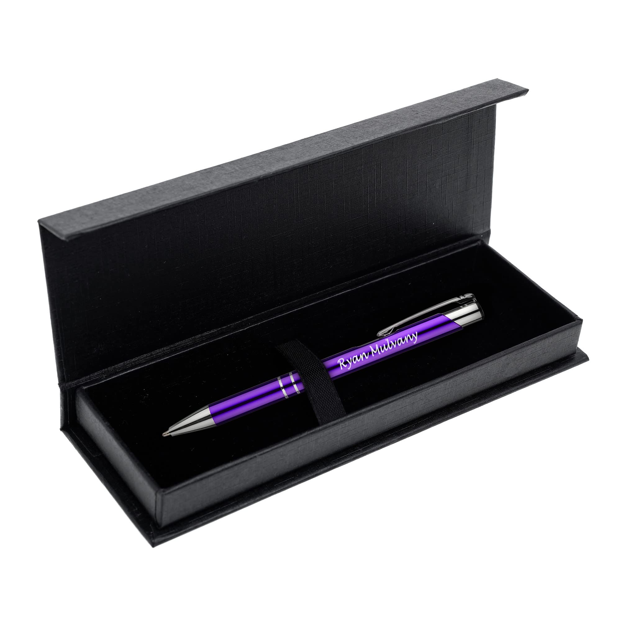 Personalised Engraved Metal Pen Comes In Gift Box Blue Ink Plus Black Ink Refill (Purple) — image 1