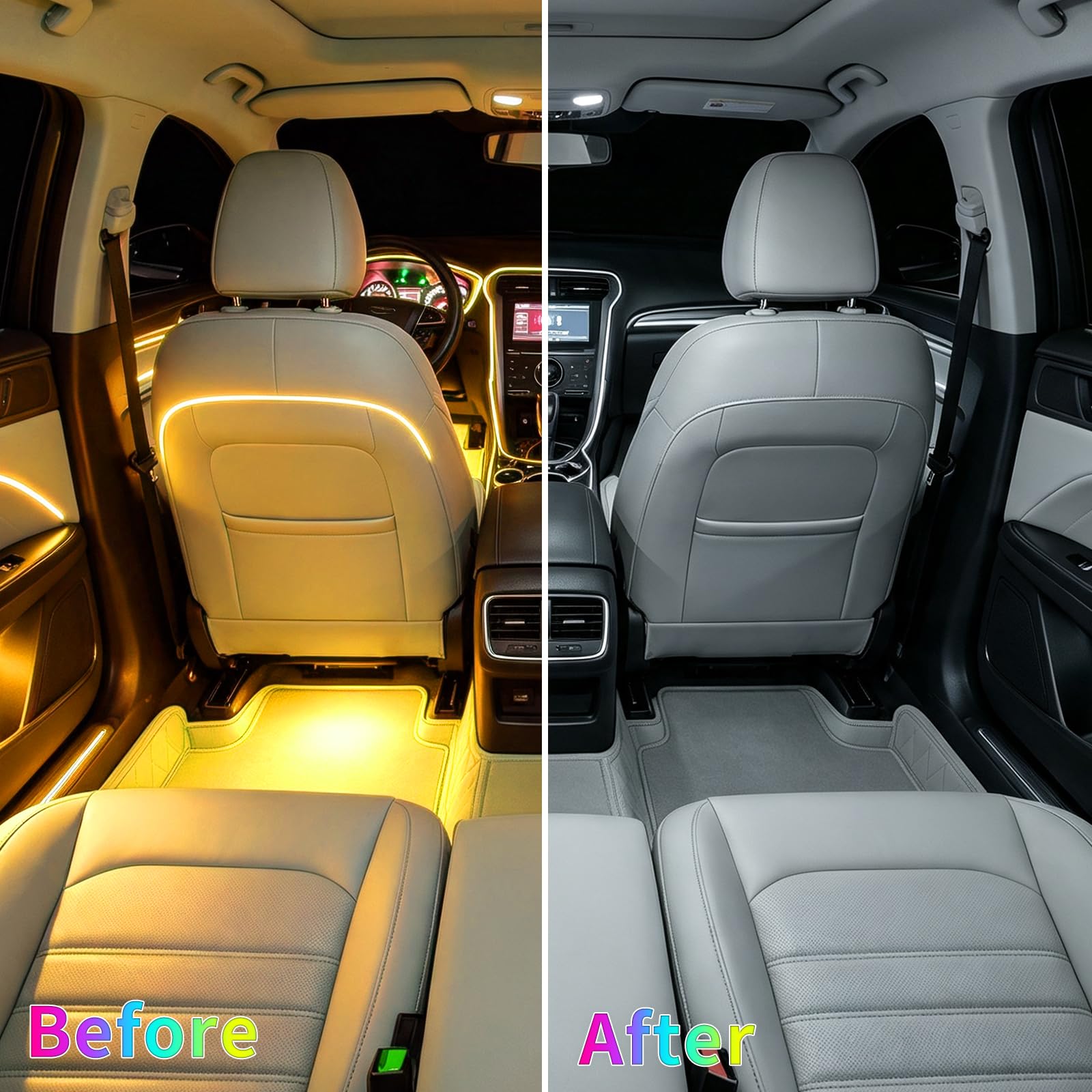 Acrílico 6 en 1 Auto Ambientebeleuchtung RGB LED Auto Innenbeleuchtung Strip Lights 445cm 584 LEDs con 16 millones de colores, 210 Dynamische, USB-Port A uto LED Innenbeleuchtung