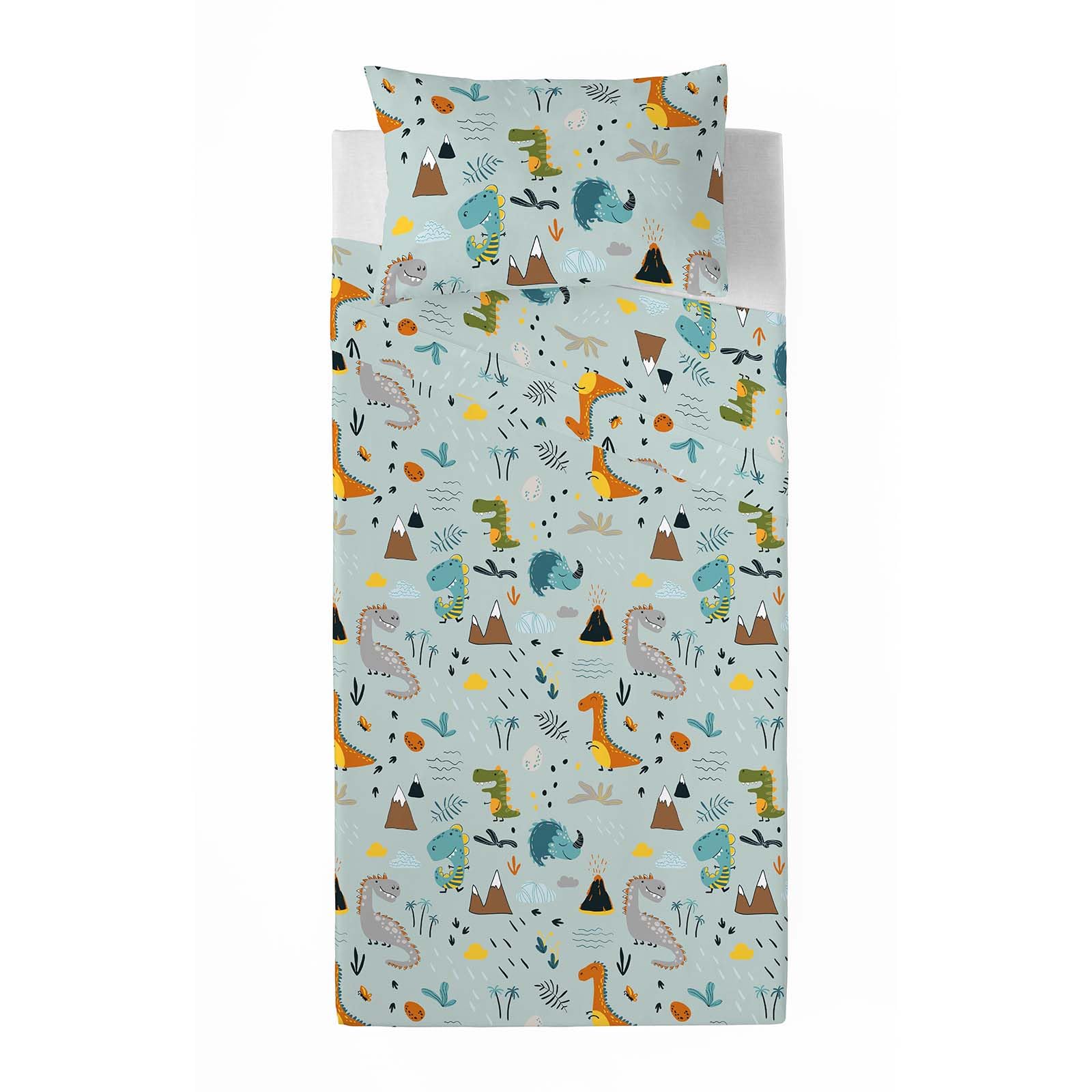 COOL KIDS Juego de Sábanas Cama 105, 100% Algodón, Juego de sábana encimera 180×270 cm + 1 Funda de Almohada 45x120, Saurus